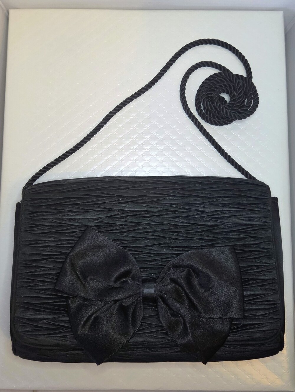 Vintage Nordstrom Black Satin Evening Clutch Shoulder Bag